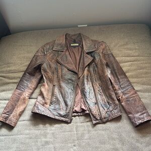 Women's Brown Leather Moto Jacket